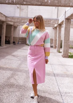 Clearance Jupe Perdita - En Jeans Rose - Mi Longue - Légèrement FendueEasy Clothes Femme Jupes & Shorts