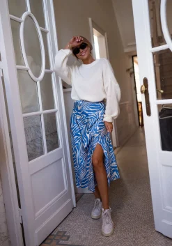 Outlet Jupe Sax zebrée - bleue et écrueEasy Clothes Femme Jupes & Shorts