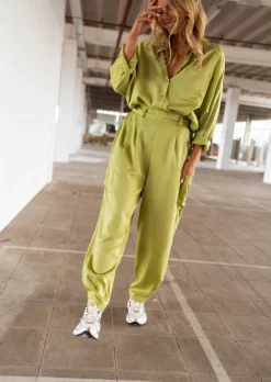 Cheap Pantalon Chandler vert olive | Pantalon large satiné | Prêt-à-porter en ligne | Easy Clothes Femme Pantalons