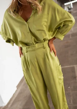 Cheap Pantalon Chandler vert olive | Pantalon large satiné | Prêt-à-porter en ligne | Easy Clothes Femme Pantalons