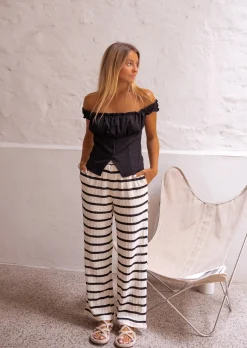 Shop Pantalon Exe - À Lignes - Écru & Noir - CrochetEasy Clothes Femme Pantalons