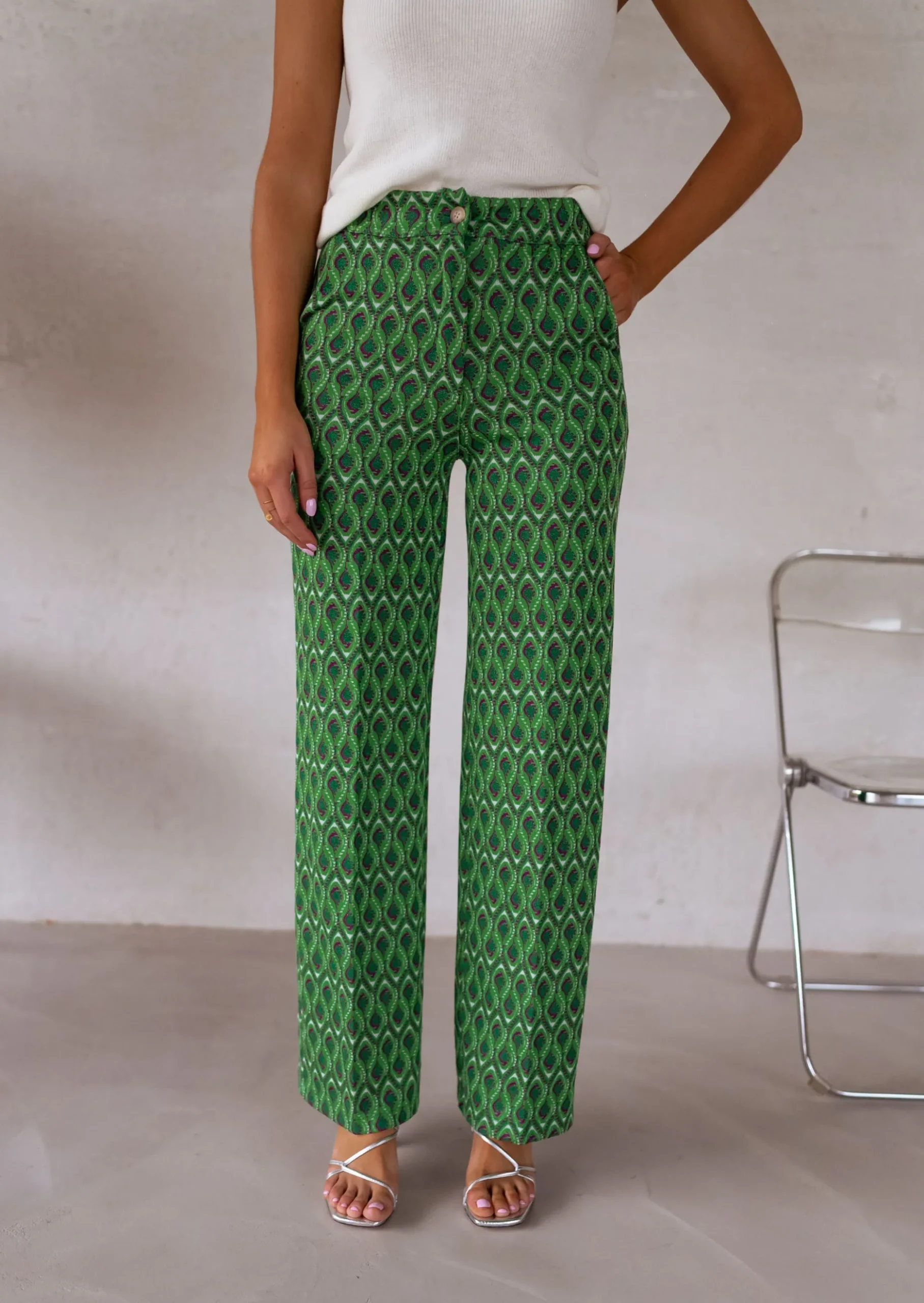 Discount Pantalon Peter - vert à motifsEasy Clothes Femme Pantalons