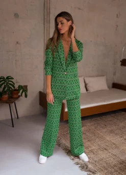 Discount Pantalon Peter - vert à motifsEasy Clothes Femme Pantalons