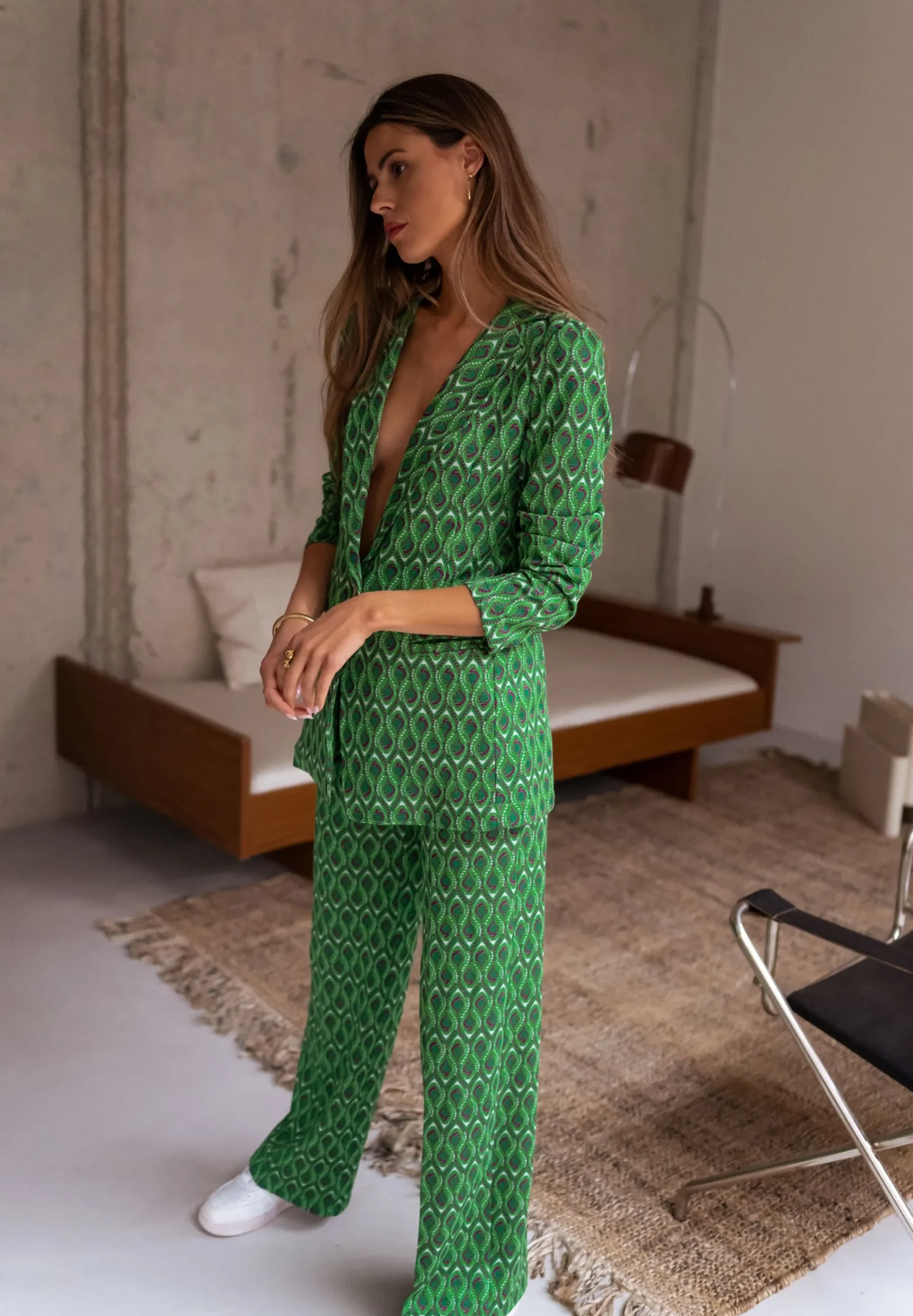 Discount Pantalon Peter - vert à motifsEasy Clothes Femme Pantalons