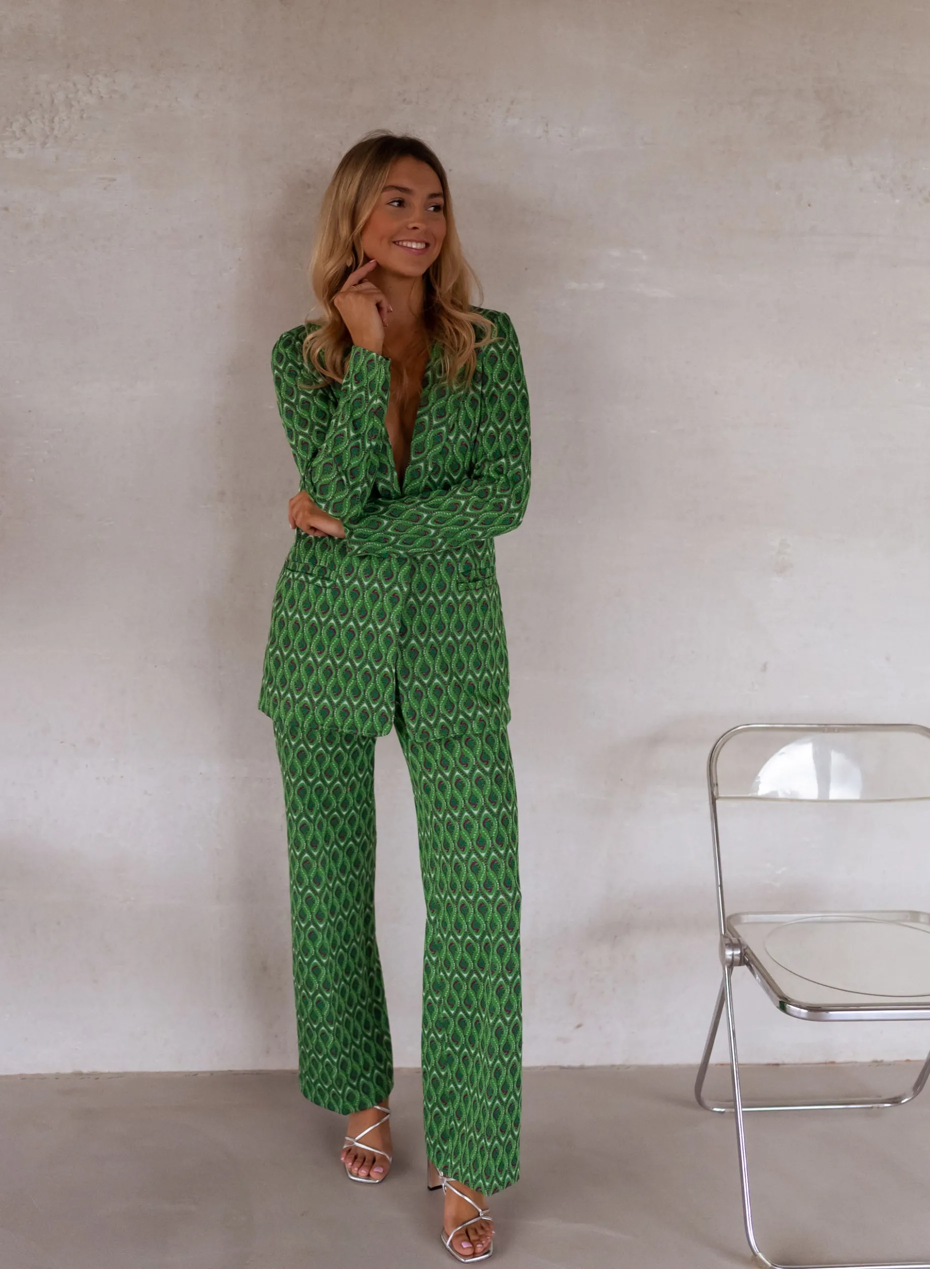 Discount Pantalon Peter - vert à motifsEasy Clothes Femme Pantalons