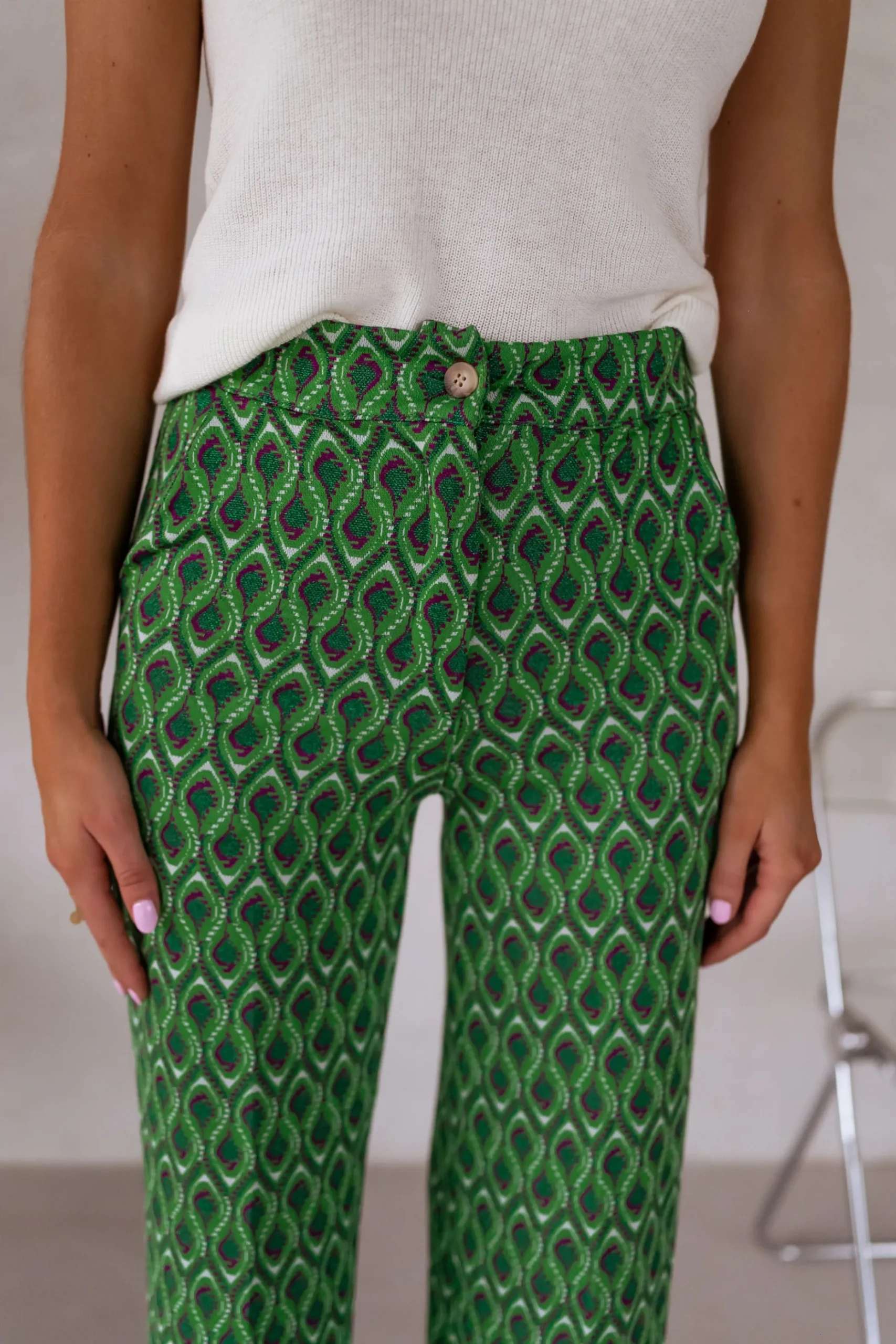 Discount Pantalon Peter - vert à motifsEasy Clothes Femme Pantalons