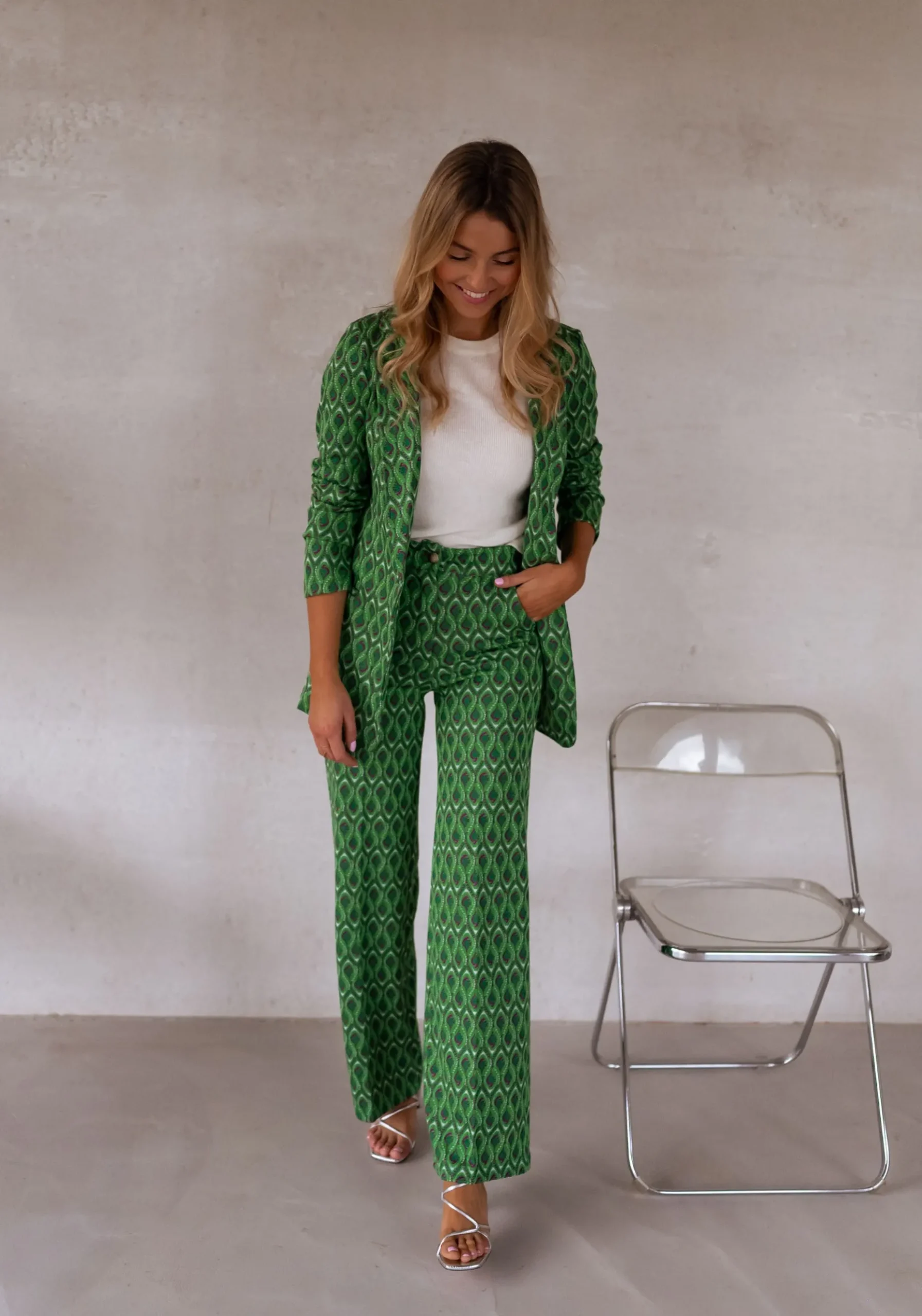 Discount Pantalon Peter - vert à motifsEasy Clothes Femme Pantalons