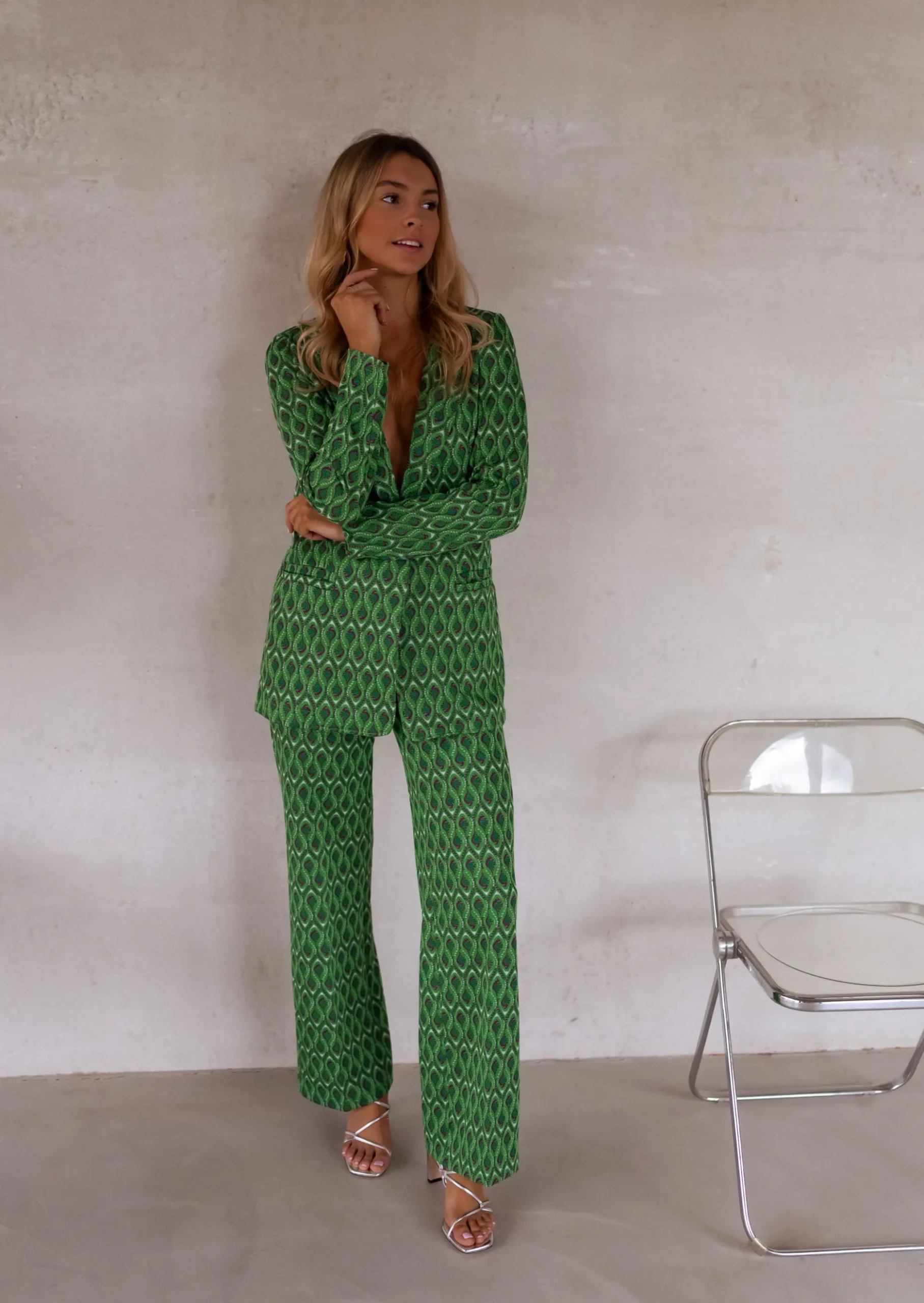 Discount Pantalon Peter - vert à motifsEasy Clothes Femme Pantalons