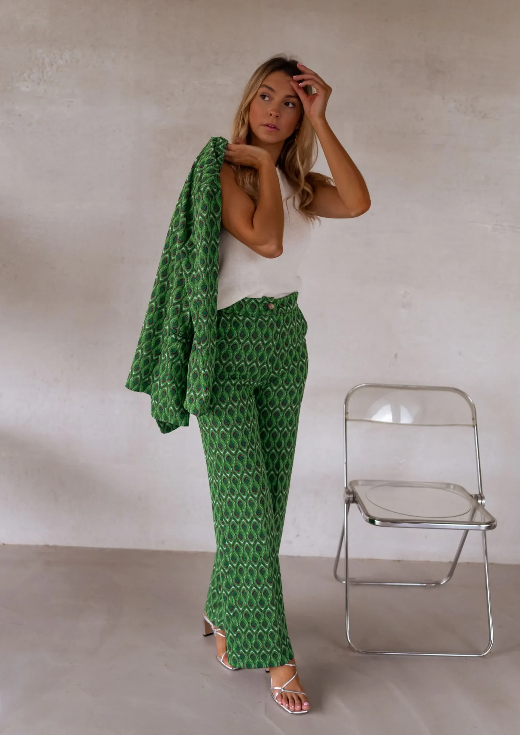 Discount Pantalon Peter - vert à motifsEasy Clothes Femme Pantalons