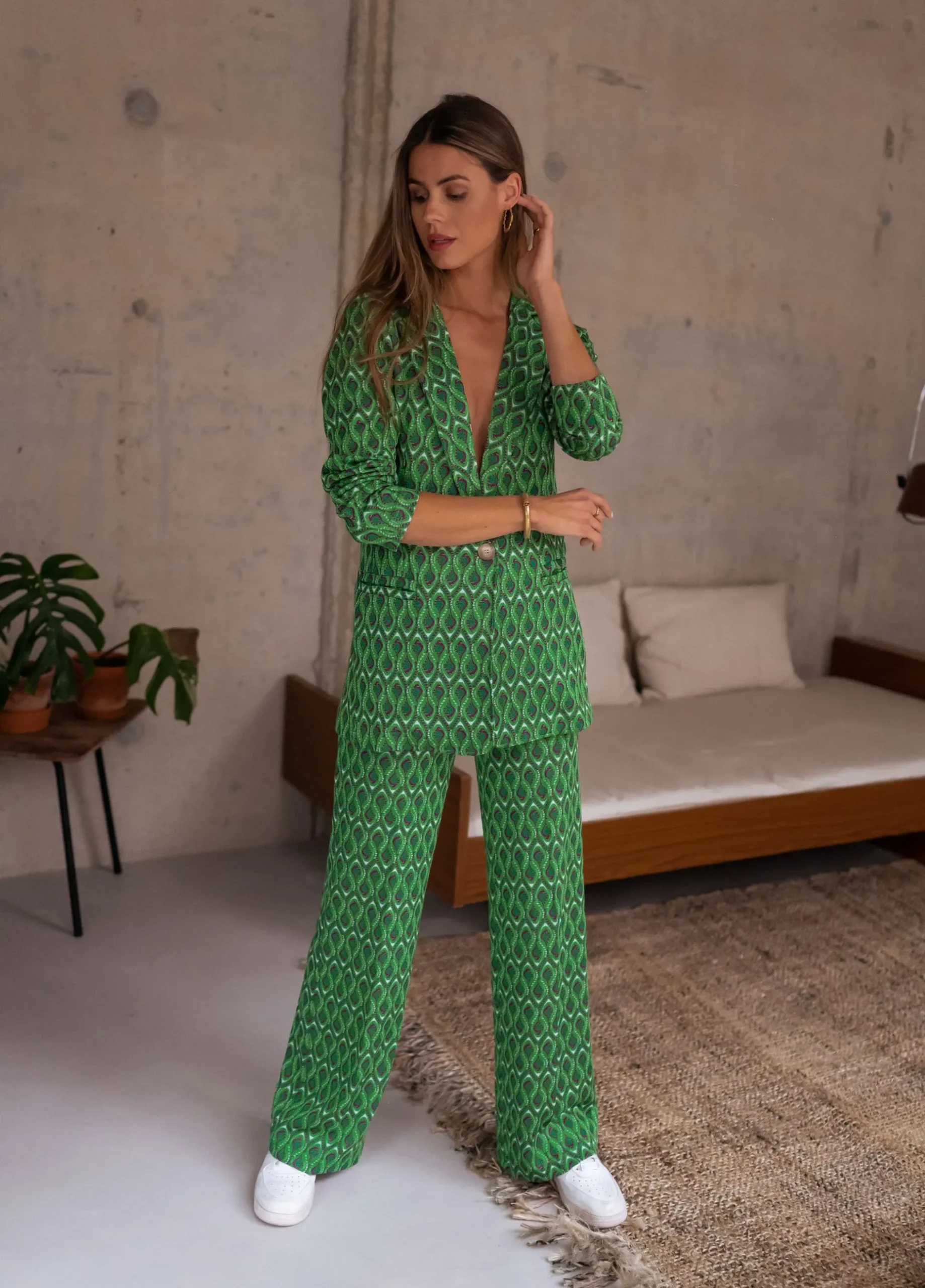 Discount Pantalon Peter - vert à motifsEasy Clothes Femme Pantalons