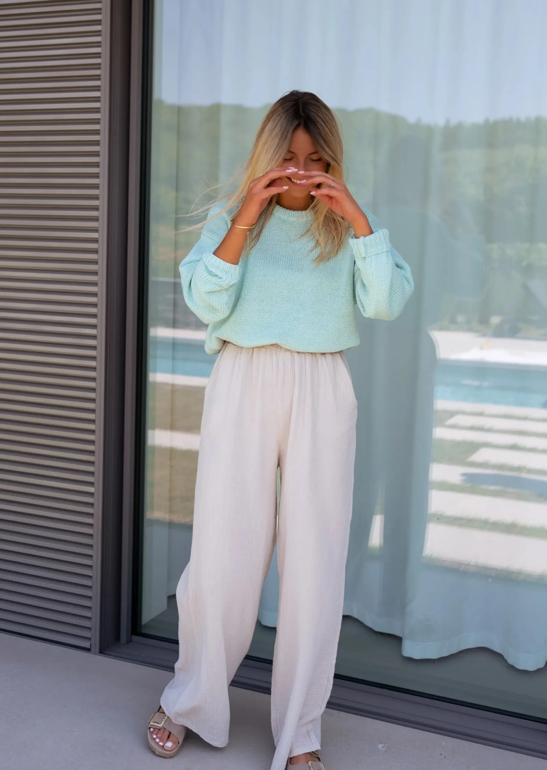 Cheap Pantalon Shiva beige en gaze de coton | Pantalon ample en coton | Prêt-à-porter en ligne | Easy Clothes Femme Pantalons