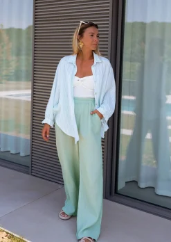 Discount Pantalon Shiva vert d’eau en gaze de coton | Pantalon ample de coton | Prêt-à-porter en ligne | Easy Clothes Femme Pantalons