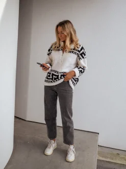 Hot Polar Gine - écru à motifs noirEasy Clothes Femme Pulls & Gilets