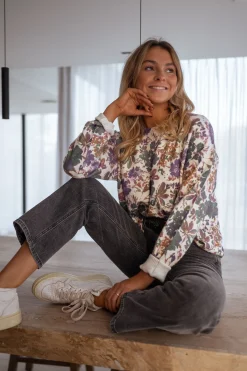 Outlet Pull Anna - mauve à fleursEasy Clothes Femme Pulls & Gilets