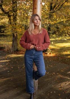 Fashion Pull Brique - Leonie - Col V - DouxEasy Clothes Femme Pulls & Gilets