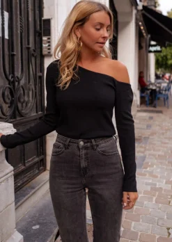 Clearance Pull Casper - Noir & Fin - Asymétrique à Manches LonguesEasy Clothes Femme Pulls & Gilets