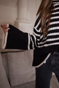 Hot Pull Genna à lignes - noir et écruEasy Clothes Femme Pulls & Gilets