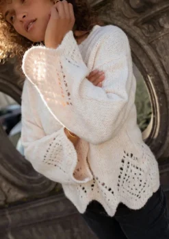 Shop Pull Karl Beige - Manches Amples - Effet BroderieEasy Clothes Femme Pulls & Gilets