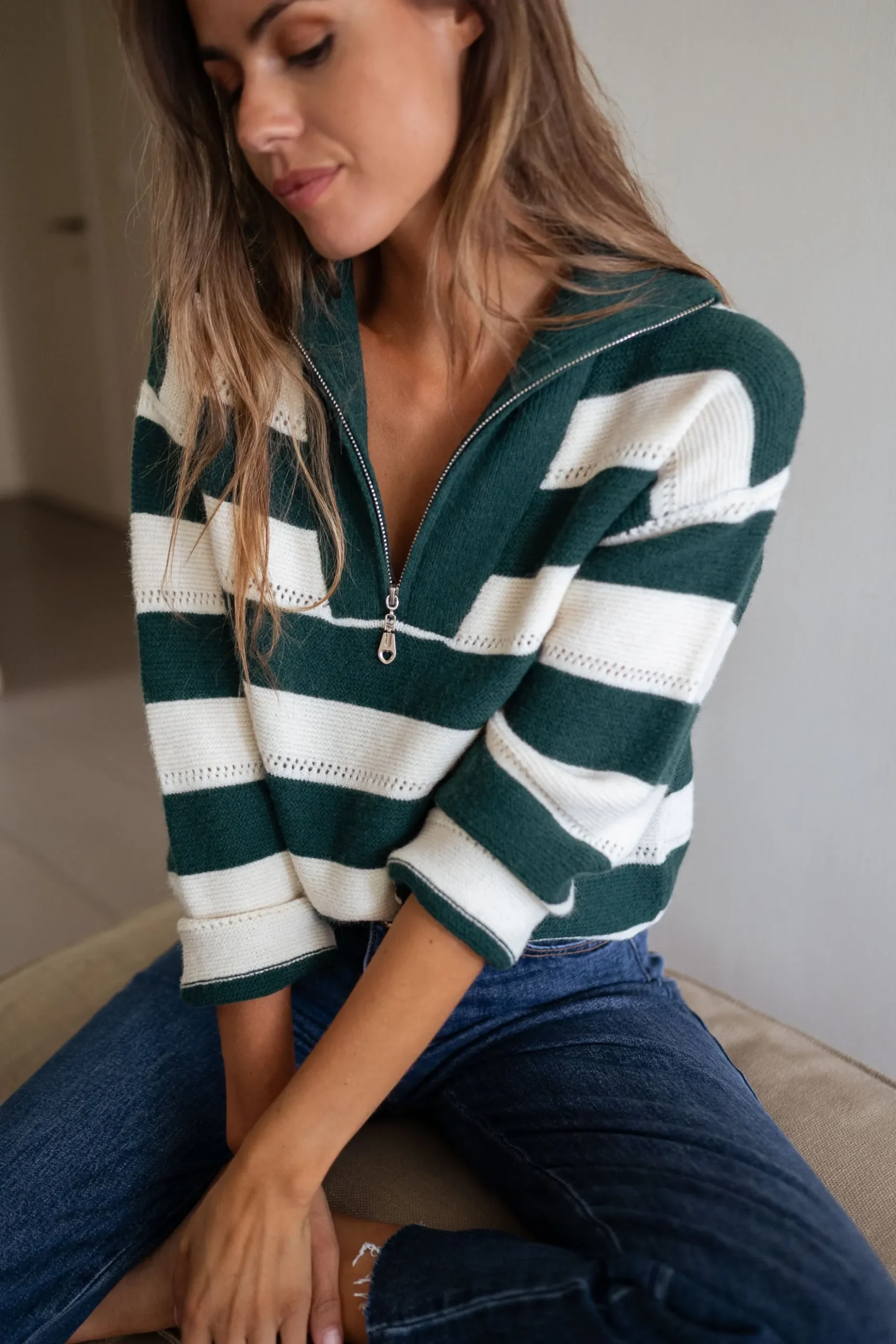 Fashion Pull Laura à lignes - vertes et écruesEasy Clothes Femme Pulls & Gilets