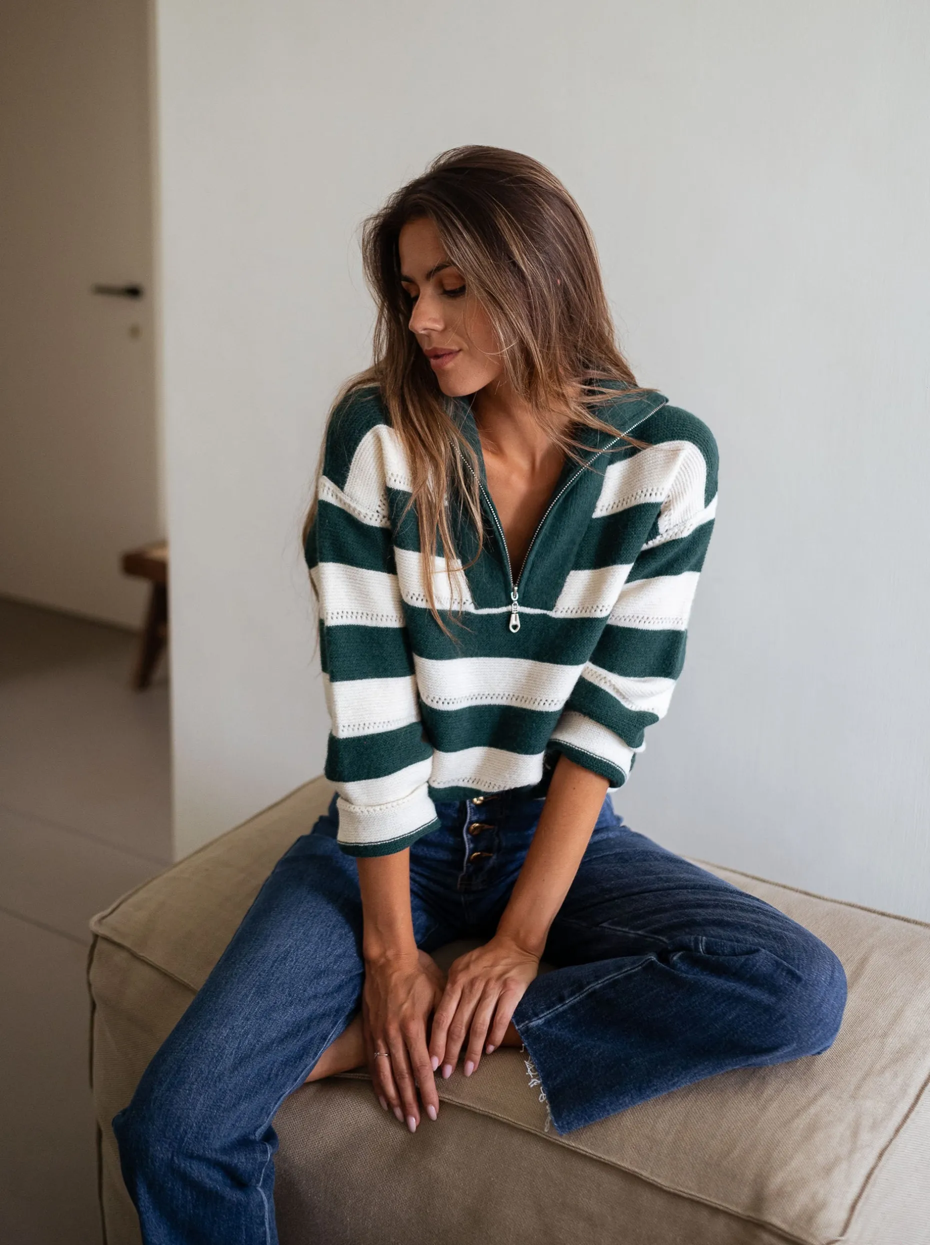 Fashion Pull Laura à lignes - vertes et écruesEasy Clothes Femme Pulls & Gilets