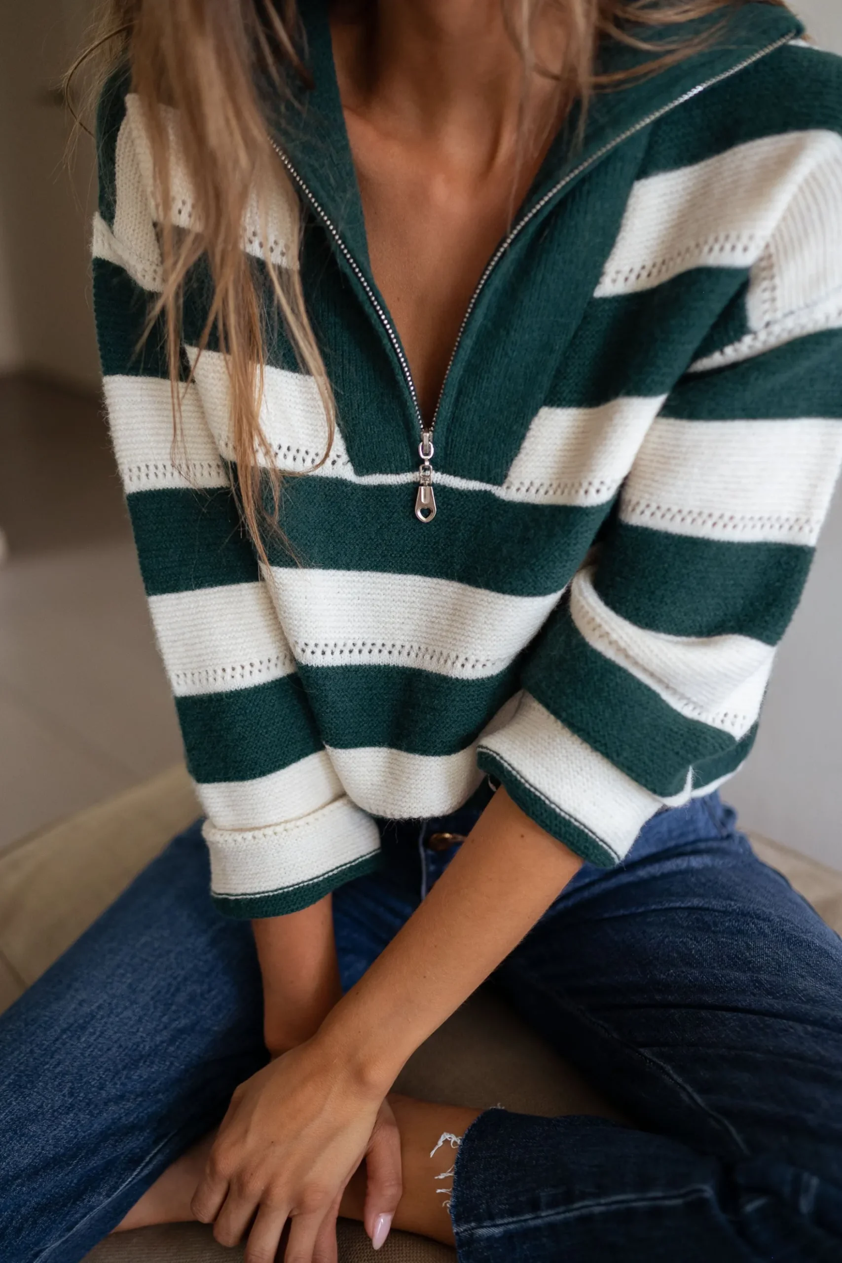 Fashion Pull Laura à lignes - vertes et écruesEasy Clothes Femme Pulls & Gilets