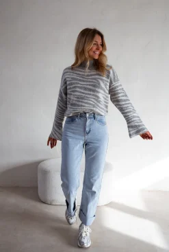 New Pull Lony - Zèbre - Écru & Gris - Vêtements FemmeEasy Clothes Femme Pulls & Gilets