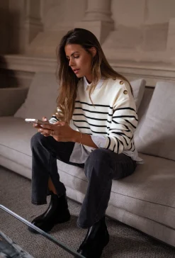 Discount Pull Manou à lignes - écru et noirEasy Clothes Femme Pulls & Gilets