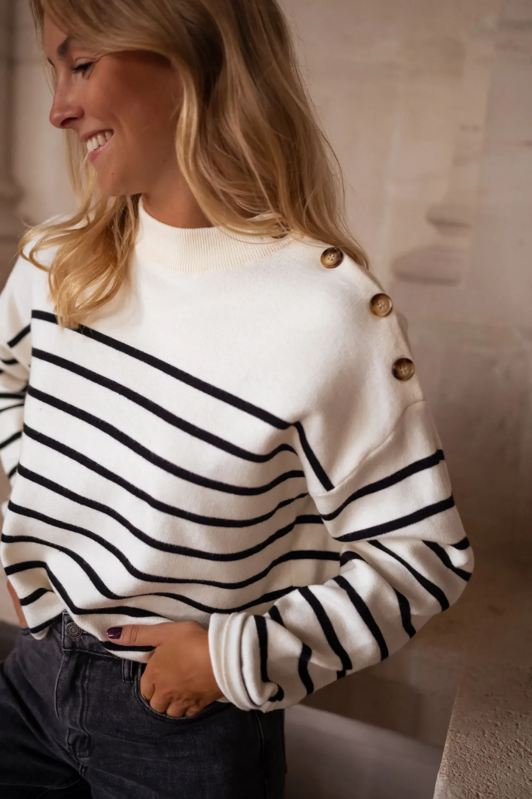 Discount Pull Manou à lignes - écru et noirEasy Clothes Femme Pulls & Gilets