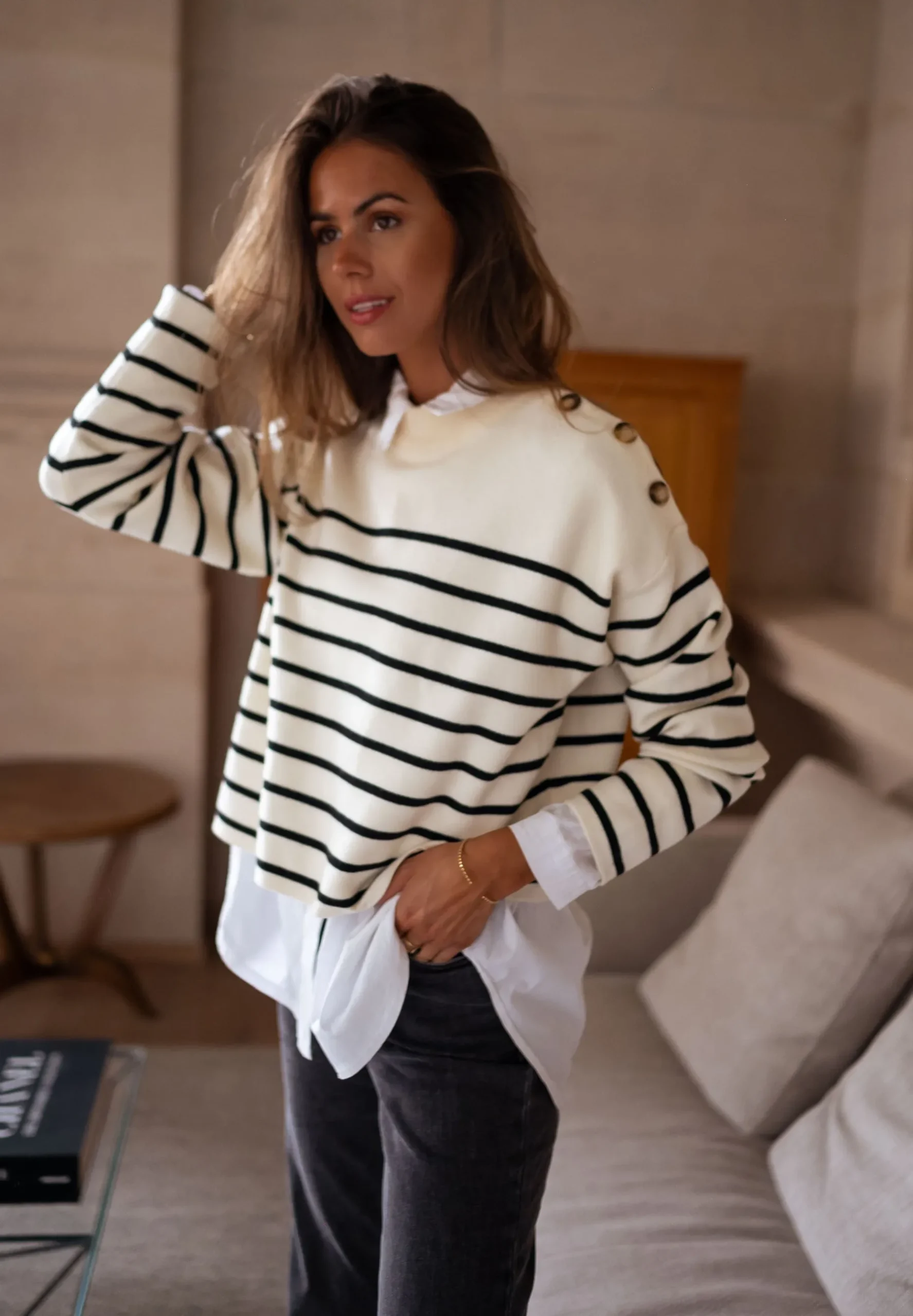 Discount Pull Manou à lignes - écru et noirEasy Clothes Femme Pulls & Gilets