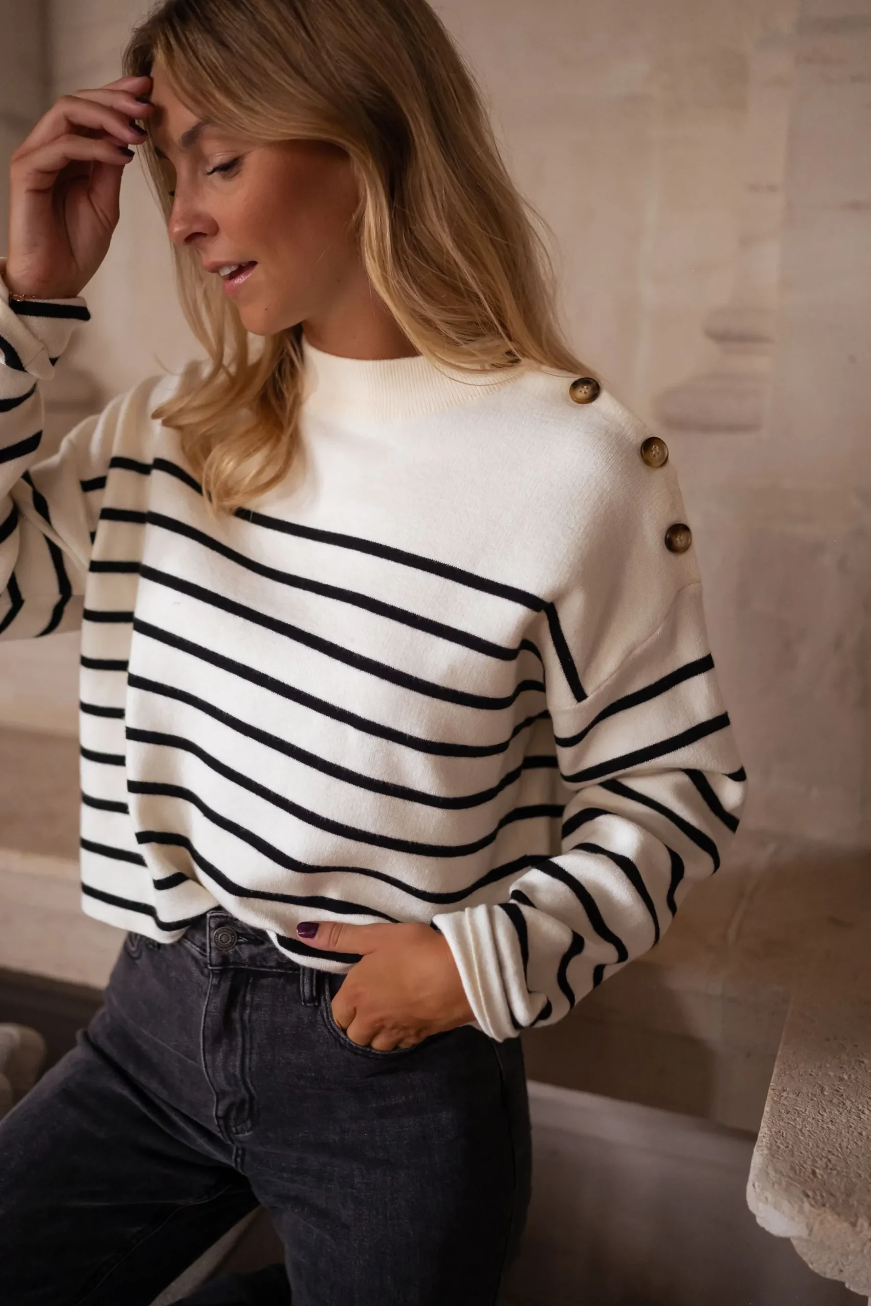 Discount Pull Manou à lignes - écru et noirEasy Clothes Femme Pulls & Gilets