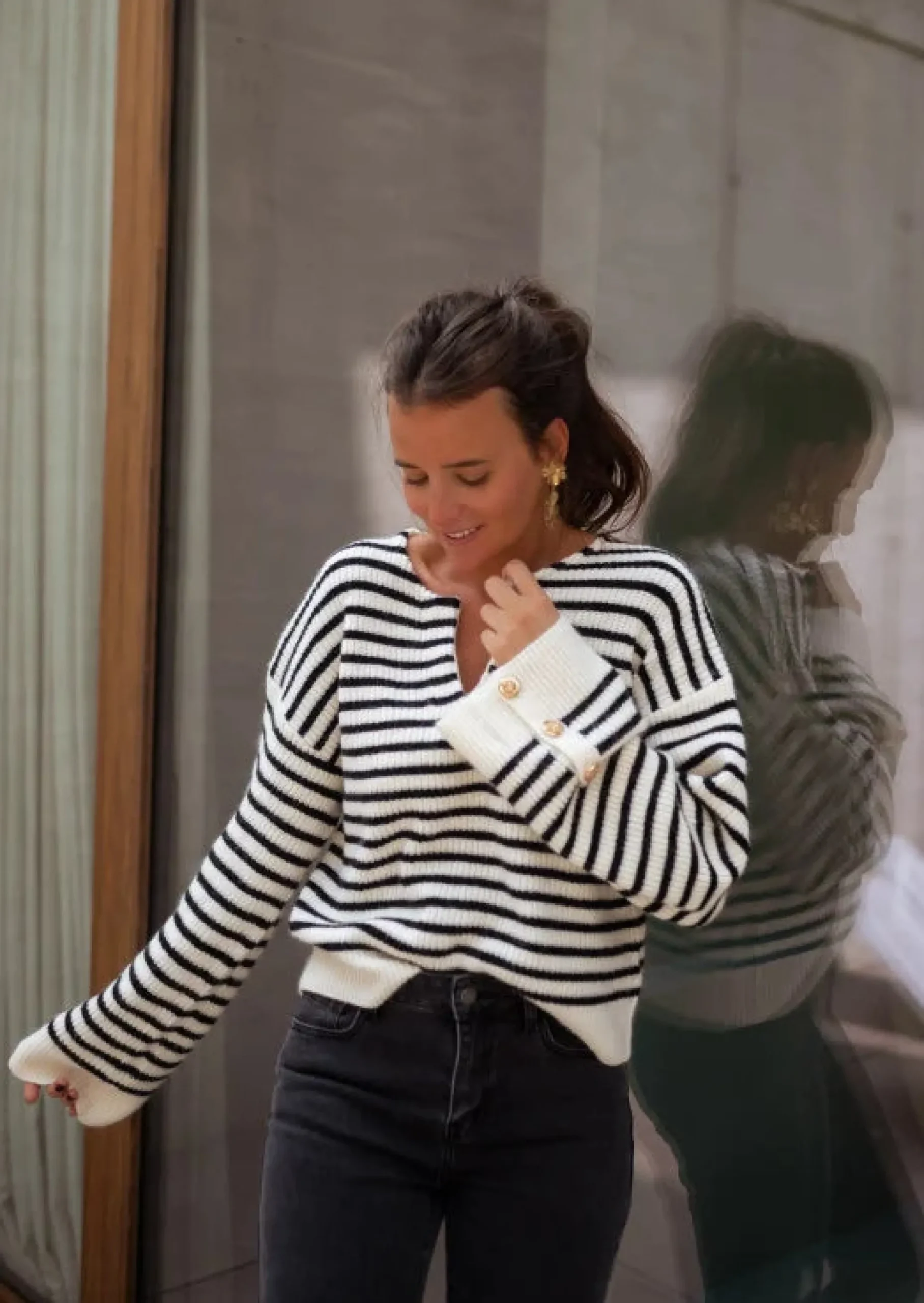 Cheap Pull Mathilde - Ligné - Noir & Écru - Col VEasy Clothes Femme Pulls & Gilets