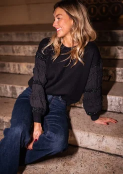 Store Pull Noir - Davia - Manches PaillettesEasy Clothes Femme Pulls & Gilets