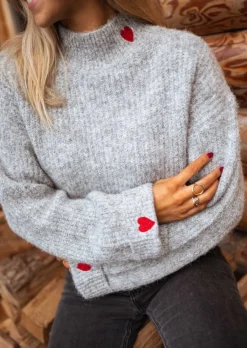 Sale Pull Soline - Gris - Avec CoeursEasy Clothes Femme Pulls & Gilets