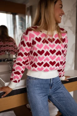 Sale Pull Swan - À coeurs roses et rougesEasy Clothes Femme Pulls & Gilets