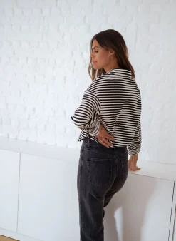 New Pull Yvette ligné - noir et écruEasy Clothes Femme Pulls & Gilets