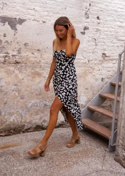 Outlet Robe À Fleurs - Sky - Noire & Blanche - Vêtements FemmeEasy Clothes Femme Robes