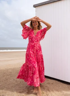 Discount Robe Adama rose à motifs | Robe longue rose | Prêt-à-porter en ligne | Easy Clothes Femme Robes