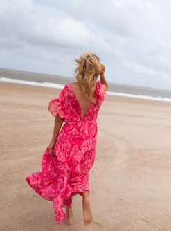 Discount Robe Adama rose à motifs | Robe longue rose | Prêt-à-porter en ligne | Easy Clothes Femme Robes