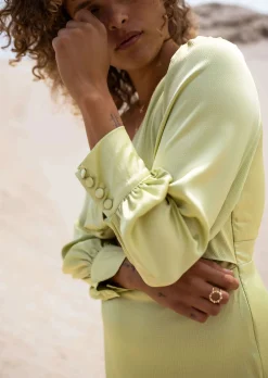 Online Robe Alice - Verte - Manches Longues - Effet Satin - FluideEasy Clothes Femme Robes