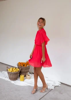 Clearance Robe Amandine framboise | Robe courte col montant | Prêt-à-porter en ligne | Easy Clothes Femme Robes