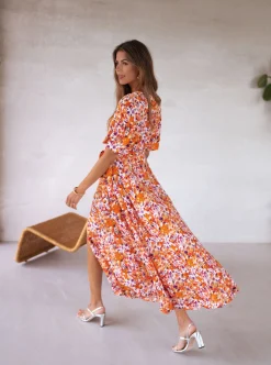 Cheap Robe Asma - orange à fleursEasy Clothes Femme Robes