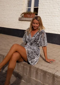 New Robe Celisse Argentée - Motifs à Fleurs - Col V - DoubléeEasy Clothes Femme Robes