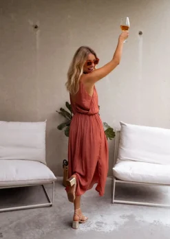 Hot Robe Dalie brique | Robe midi de cocktail | Prêt-à-porter en ligne | Easy Clothes Femme Robes