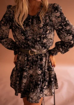 Sale Robe Drew - Noire & Taupe - A Fleurs - FluideEasy Clothes Femme Robes