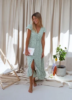 Outlet Robe Gaella - verte à fleursEasy Clothes Femme Robes