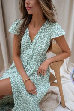 Outlet Robe Gaella - verte à fleursEasy Clothes Femme Robes