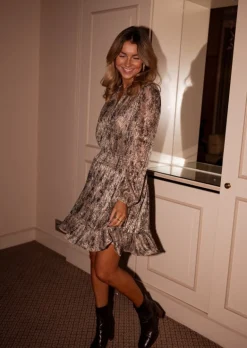 Clearance Robe Irene - Taupe & Dorée - Col VEasy Clothes Femme Robes