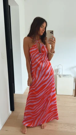 Cheap Robe Joyce CREATION - mauve et rougeEasy Clothes Femme Robes