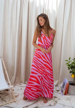 Cheap Robe Joyce CREATION - mauve et rougeEasy Clothes Femme Robes