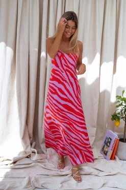 Cheap Robe Joyce CREATION - mauve et rougeEasy Clothes Femme Robes